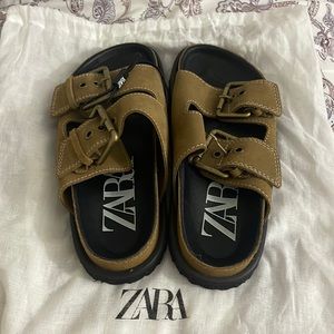 Zara buckled flat leather Sandals